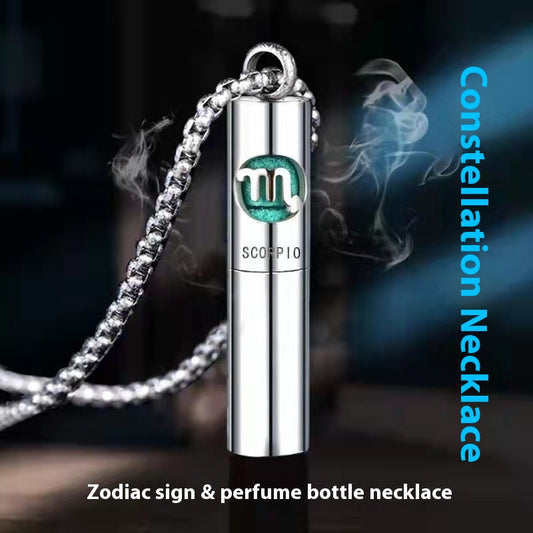 Stainless Steel Hollow Aromatherapy Zodiac Perfume Bottle Necklace