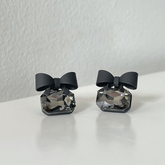 Black Crystal Matte Bow Earrings