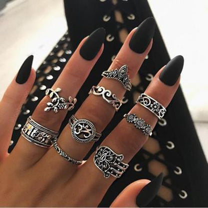 9pcs Tocona Boho Midi Finger Rings Set ~ Hollow Out Sliver Knuckle Rings